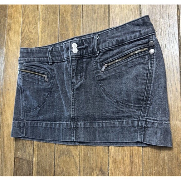 Y2K Low Rise Micro Mini Skirt Black Faded Denim Decree Size 11 Brat Baddie - Picture 3 of 8